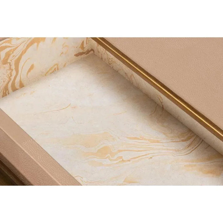 Gideon Wood & Shagreen Leather Tan Sofa Table - LOOMLAN - Sarreid - Console Tables