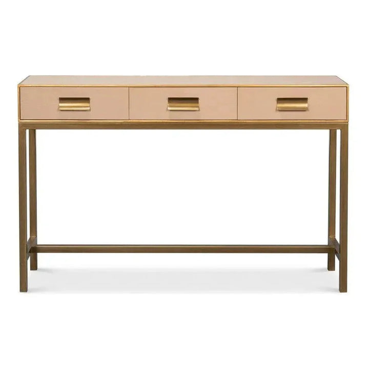 Gideon Wood & Shagreen Leather Tan Sofa Table - LOOMLAN - Sarreid - Console Tables