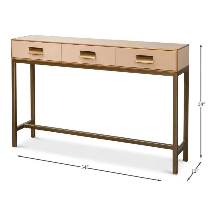 Gideon Wood & Shagreen Leather Tan Sofa Table - LOOMLAN - Sarreid - Console Tables