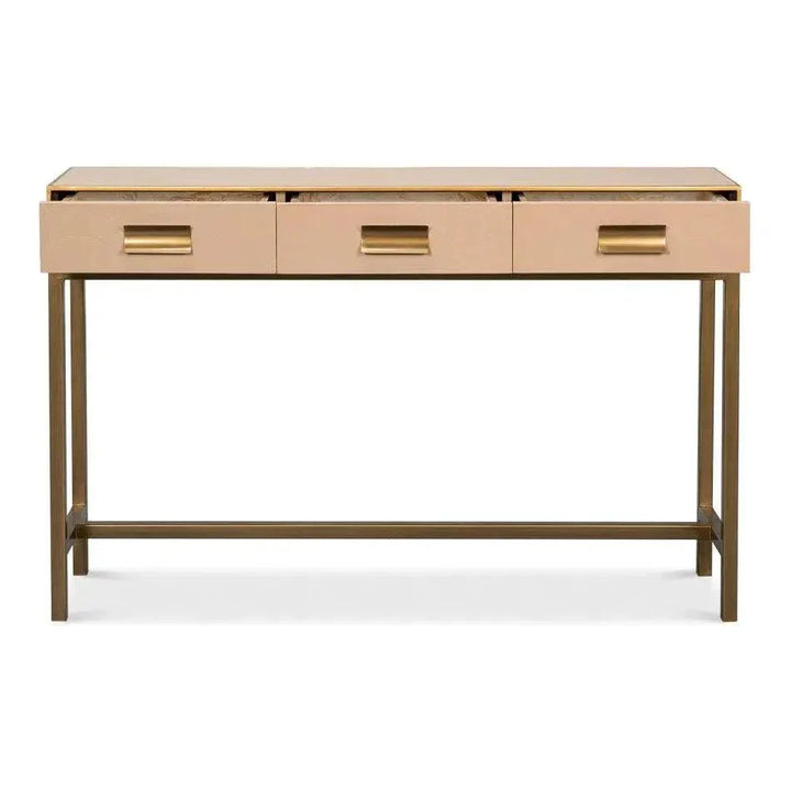 Gideon Wood & Shagreen Leather Tan Sofa Table - LOOMLAN - Sarreid - Console Tables
