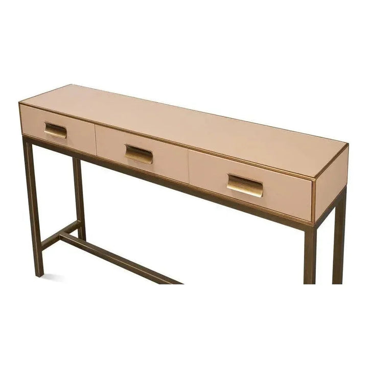 Gideon Wood & Shagreen Leather Tan Sofa Table - LOOMLAN - Sarreid - Console Tables