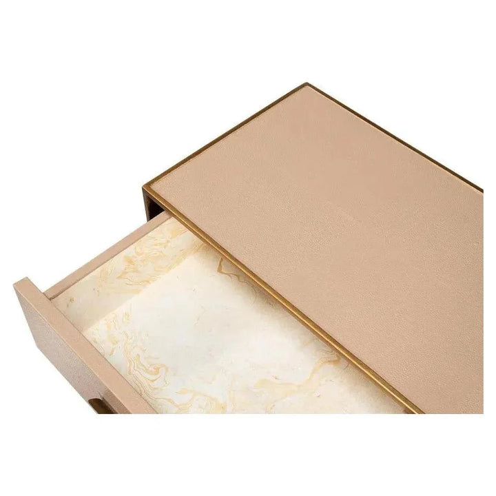 Gideon Wood & Shagreen Leather Tan Sofa Table - LOOMLAN - Sarreid - Console Tables