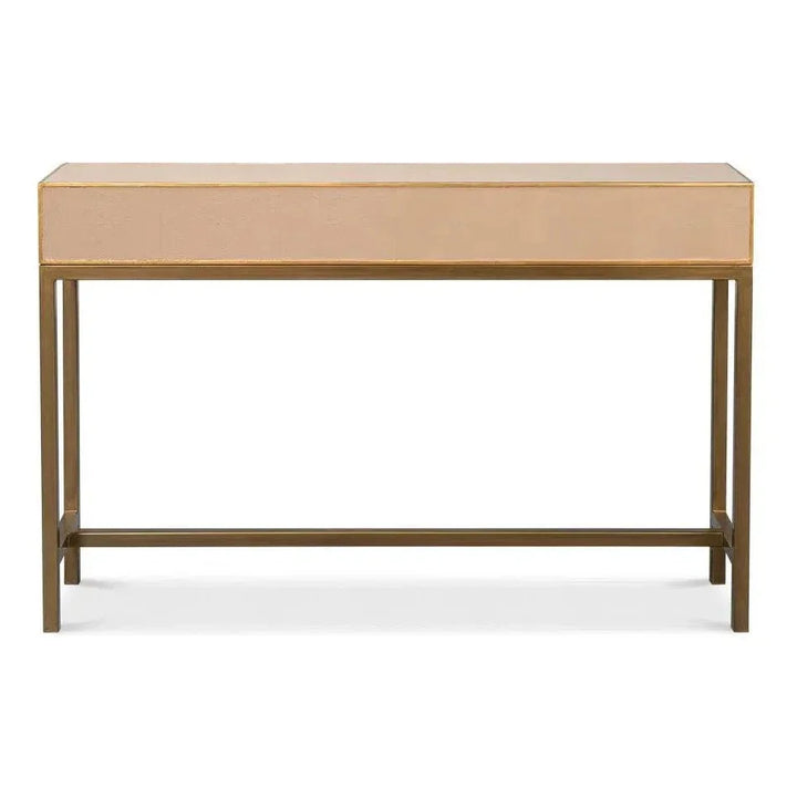Gideon Wood & Shagreen Leather Tan Sofa Table - LOOMLAN - Sarreid - Console Tables