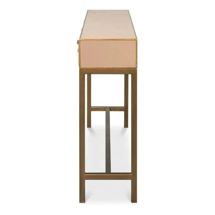 Gideon Wood & Shagreen Leather Tan Sofa Table - LOOMLAN - Sarreid - Console Tables