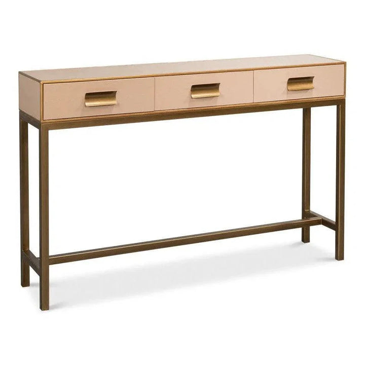 Gideon Wood & Shagreen Leather Tan Sofa Table - LOOMLAN - Sarreid - Console Tables
