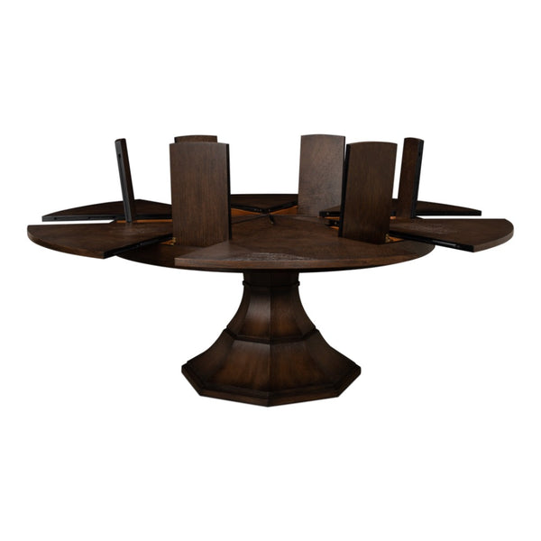 Giselle Jupe Extendable Round Dining Table In Burnt Brown Oak-Dining Tables-Sarreid-LOOMLAN