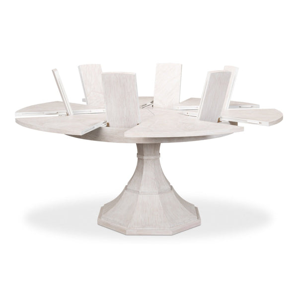 Giselle Jupe Extendable Round Dining Table In Whitewash-Dining Tables-Sarreid-LOOMLAN