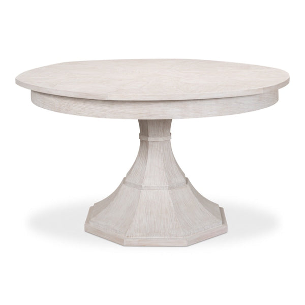 Giselle Jupe Extendable Round Dining Table In Whitewash-Dining Tables-Sarreid-LOOMLAN