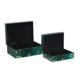 Glass Interstellar Green Marbled Box Set 2PC-Boxes & Bowls-Currey & Co-LOOMLAN