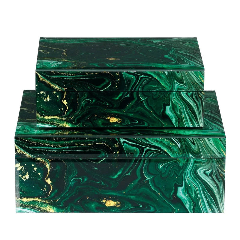 Glass Interstellar Green Marbled Box Set 2PC-Boxes & Bowls-Currey & Co-LOOMLAN