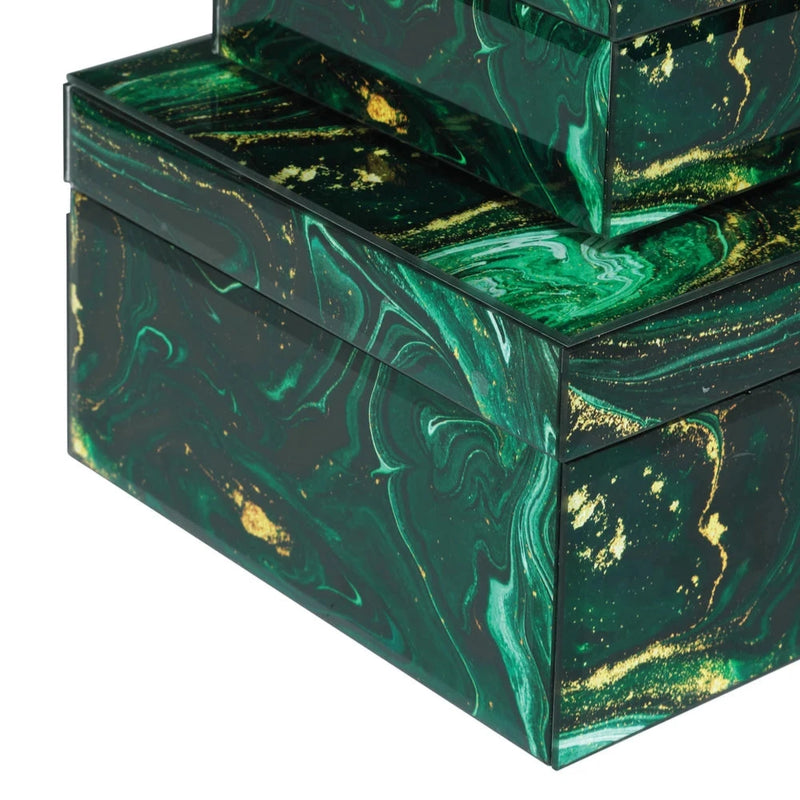 Glass Interstellar Green Marbled Box Set 2PC-Boxes & Bowls-Currey & Co-LOOMLAN