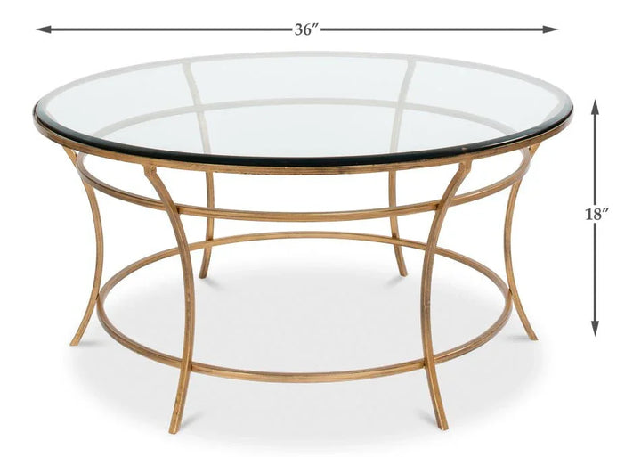 Glass Top Round Coffee Table - LOOMLAN - Sarreid - Coffee Tables