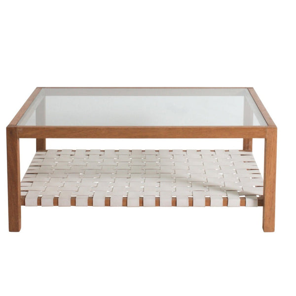 Glass and Leather Coffee Table Peyton With Storage-Coffee Tables-Peninsula Home-LOOMLAN