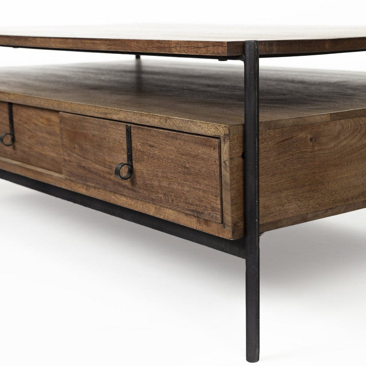 Mango Wood Coffee Table With 3 Drawers | LOOMLAN