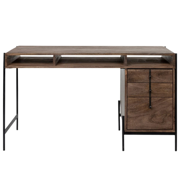 Glenn Three Drawers Wooden Office Desk-Home Office Desks-Mercana-LOOMLAN