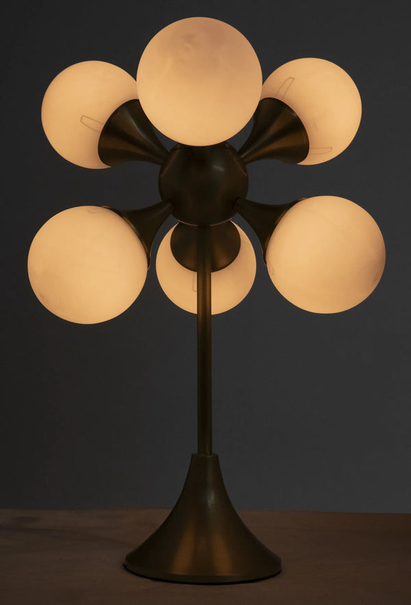 Globular Metal Table Lamp With Brass Finish-Table Lamps-Noir-LOOMLAN