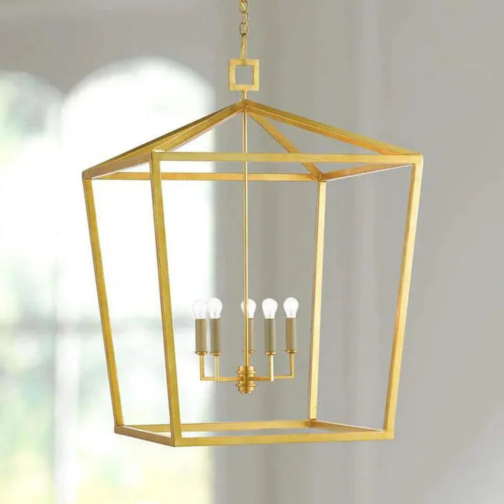 Gold Leaf Denison Gold Medium Lantern - LOOMLAN - Currey & Co - Pendants