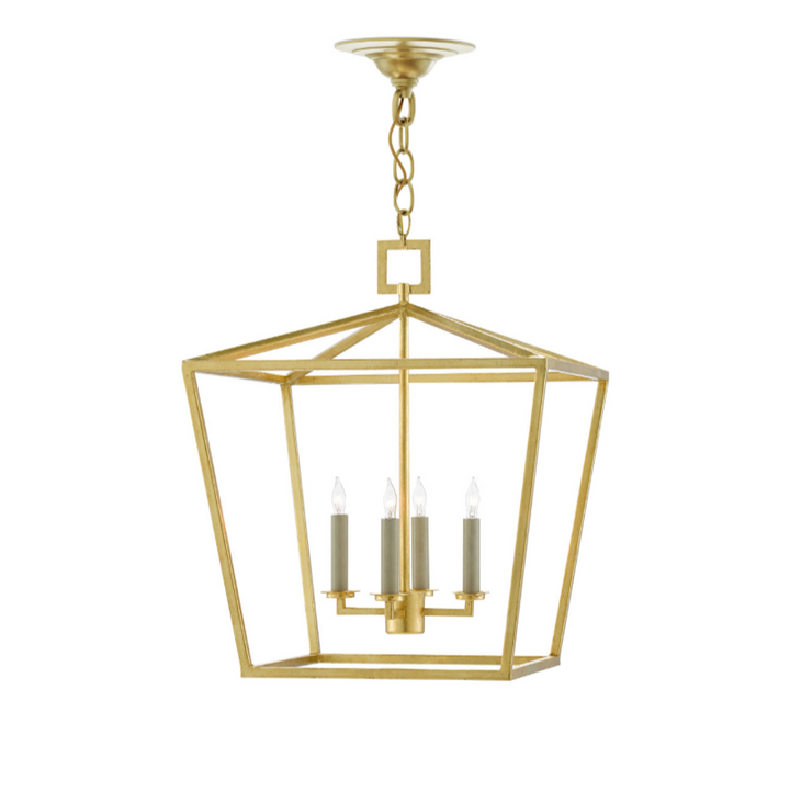 Gold Leaf Denison Gold Medium Lantern - LOOMLAN - Currey & Co - Pendants