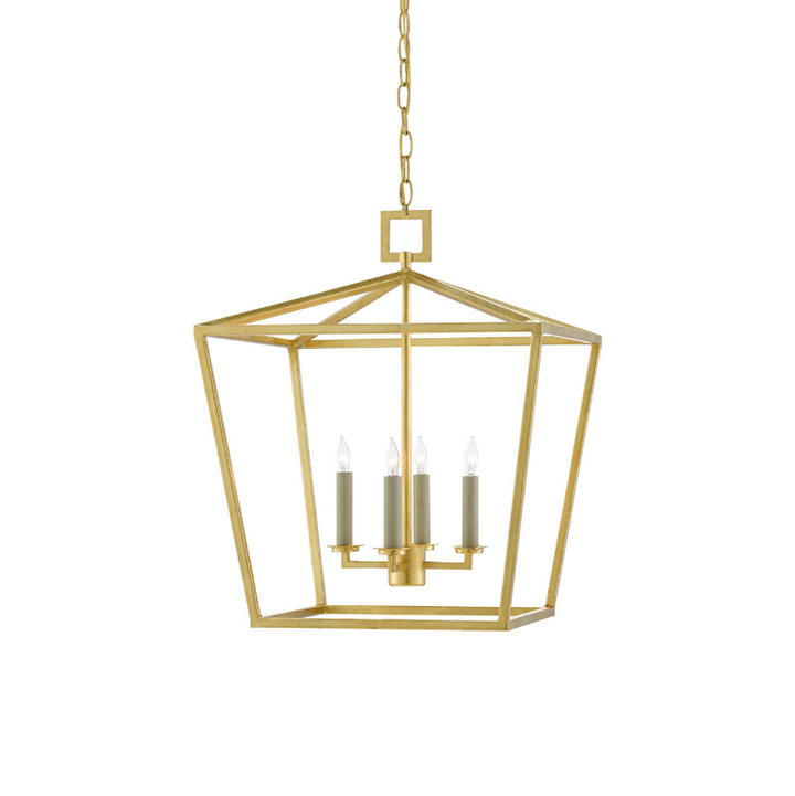 Gold Leaf Denison Gold Medium Lantern - LOOMLAN - Currey & Co - Pendants