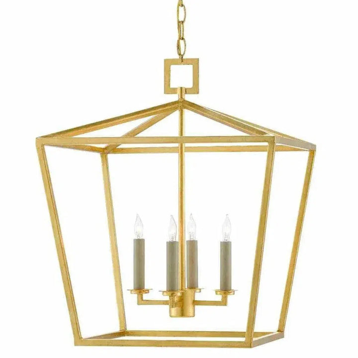 Gold Leaf Denison Gold Medium Lantern - LOOMLAN - Currey & Co - Pendants