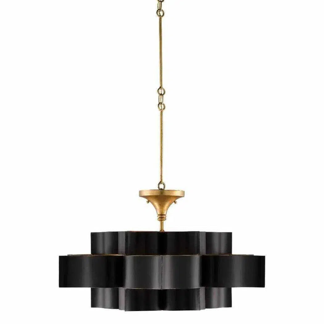 Gold Leaf Grand Lotus Black Large Chandelier