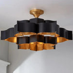 Gold Leaf Grand Lotus Black Large Chandelier