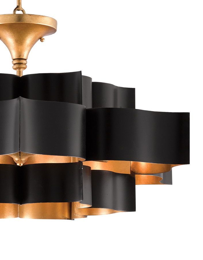 Gold Leaf Grand Lotus Black Large Chandelier - LOOMLAN - Currey & Co - Chandeliers