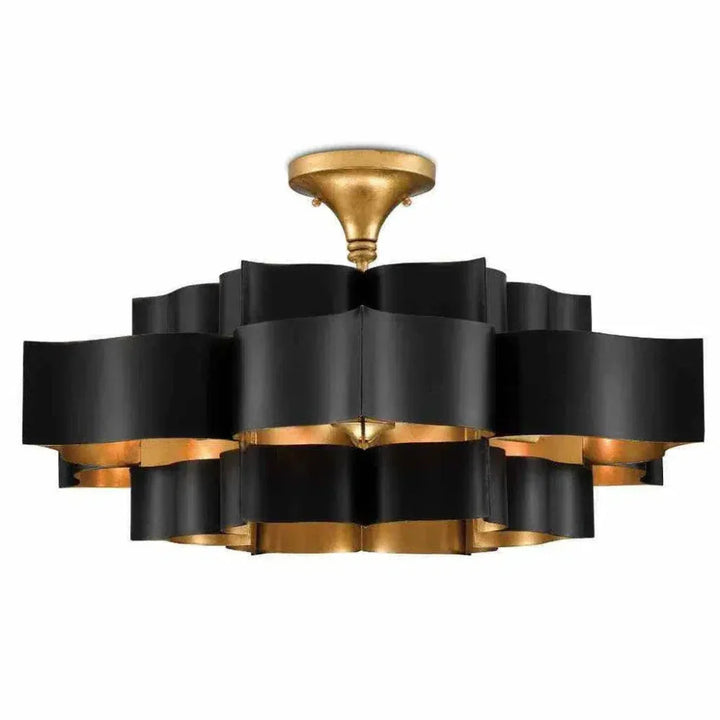 Gold Leaf Grand Lotus Black Large Chandelier - LOOMLAN - Currey & Co - Chandeliers