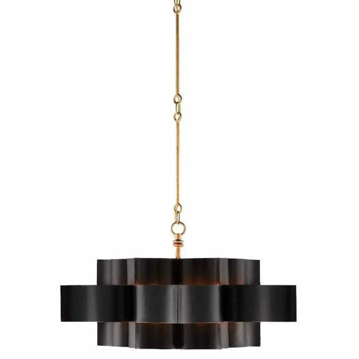 Gold Leaf Grand Lotus Black Large Chandelier - LOOMLAN - Currey & Co - Chandeliers