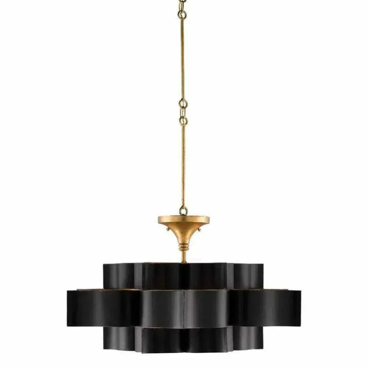 Gold Leaf Grand Lotus Black Large Chandelier - LOOMLAN - Currey & Co - Chandeliers