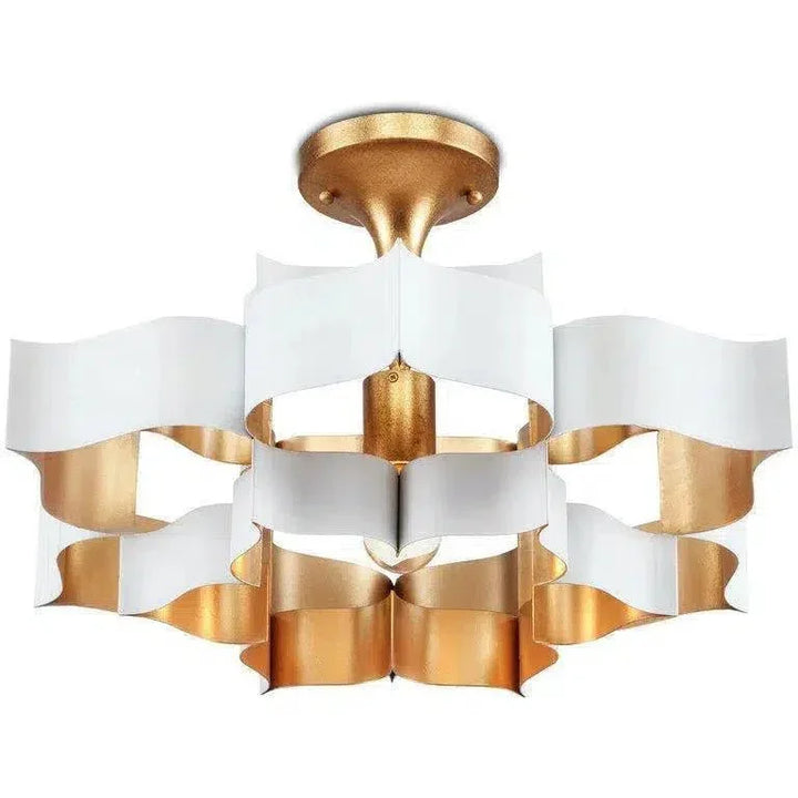 Gold Leaf Grand Lotus White Chandelier - LOOMLAN - Currey & Co - Chandeliers