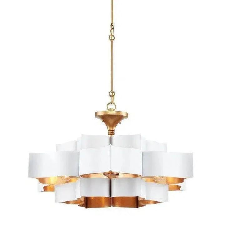 Gold Leaf Grand Lotus White Chandelier - LOOMLAN - Currey & Co - Chandeliers