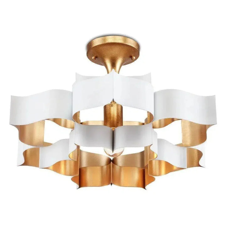 Gold Leaf Grand Lotus White Small Chandelier - LOOMLAN - Currey & Co - Chandeliers