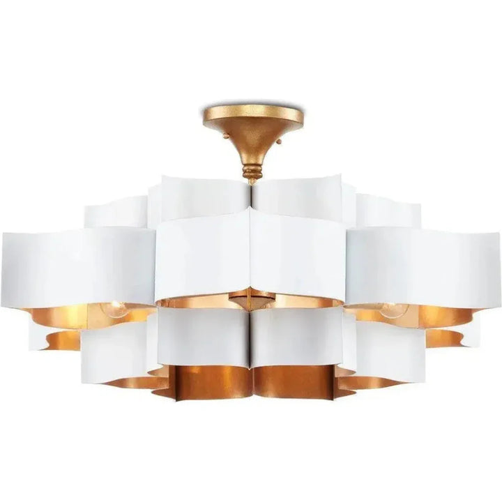 Gold Leaf Grand Lotus White Small Chandelier - LOOMLAN - Currey & Co - Chandeliers