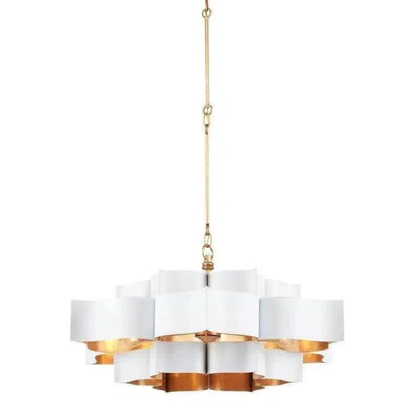 Gold Leaf Grand Lotus White Small Chandelier - LOOMLAN - Currey & Co - Chandeliers