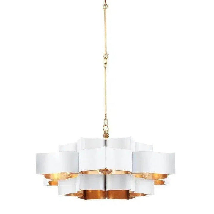 Gold Leaf Grand Lotus White Small Chandelier - LOOMLAN - Currey & Co - Chandeliers