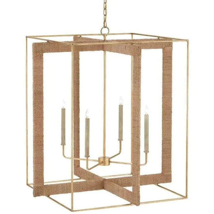 Gold Leaf Natural Purebred Large Lantern - LOOMLAN - Currey & Co - Pendants