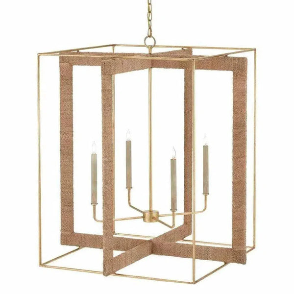 Gold Leaf Natural Purebred Large Lantern - LOOMLAN - Currey & Co - Pendants