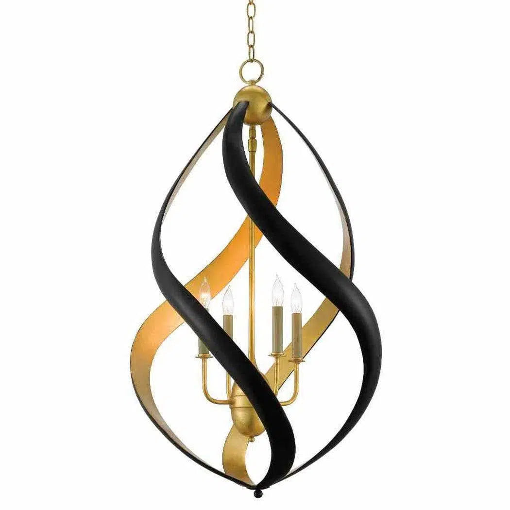 Gold Leaf Satin Black Trephine Chandelier