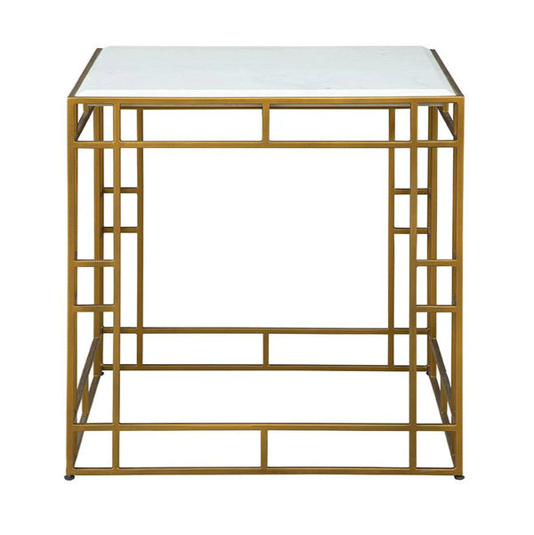 Gold Cubes Marble Topped Square Side Table