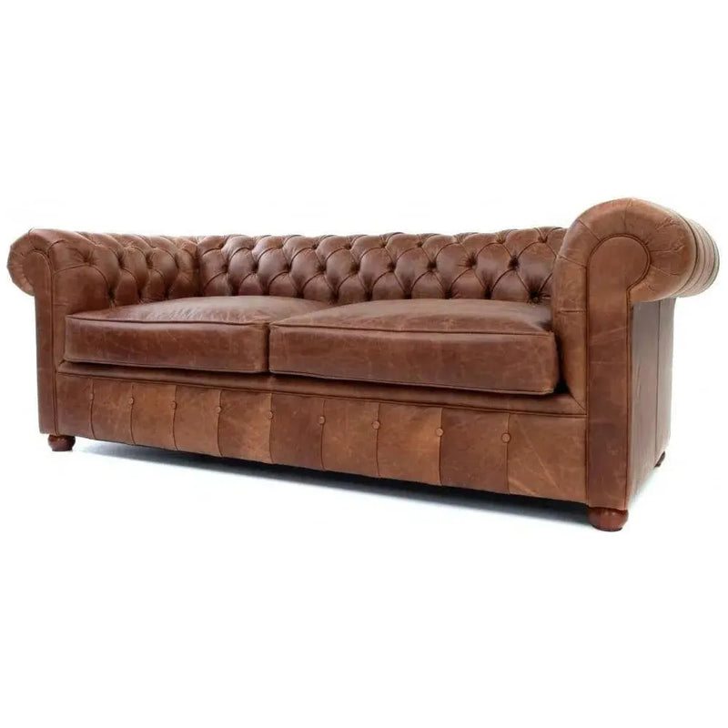 88" Caramel Brown Chesterfield Leather Sofa Made to Order Sofas & Loveseats LOOMLAN By Uptown Sebastian