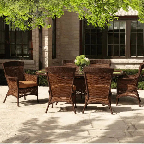 Grand Traverse Outdoor Oval Dining Table With Umbrella Holder Outdoor Dining Tables LOOMLAN By Lloyd Flanders