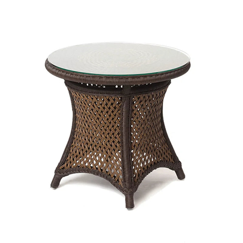 Grand Traverse Outdoor Round End Table With Glass Top Outdoor Side Tables LOOMLAN By Lloyd Flanders