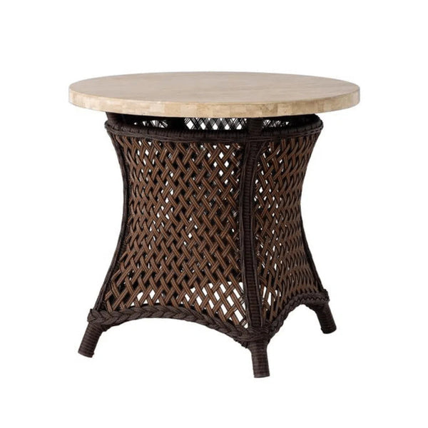 Grand Traverse Outdoor Round End Table With Teak Wood Top Outdoor Side Tables LOOMLAN By Lloyd Flanders