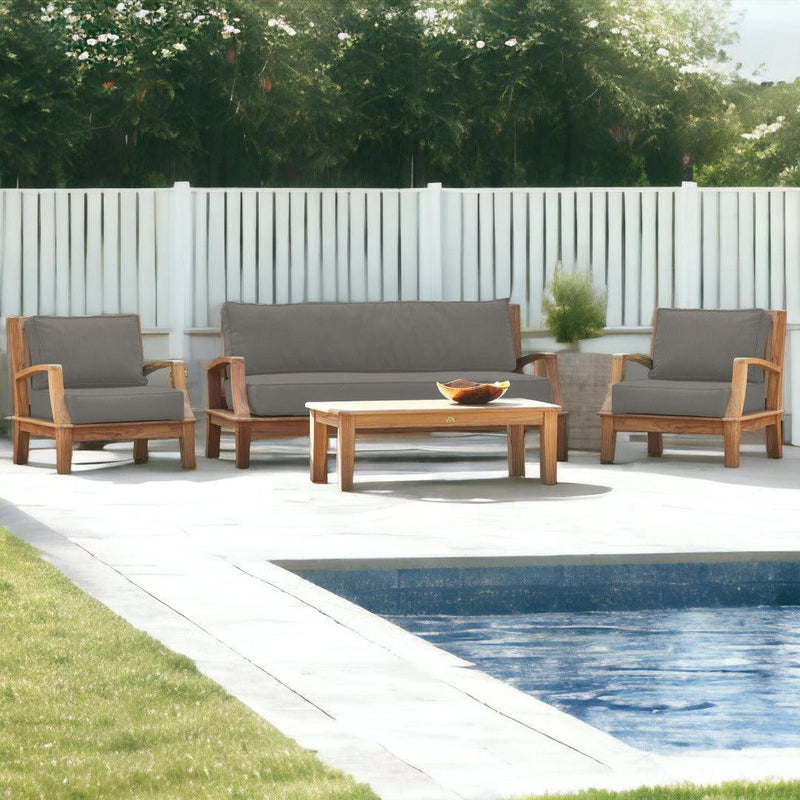 Grande 4-Piece Teak Outdoor Patio Deep Seating Set with Sunbrella Cushions-Outdoor Lounge Sets-HiTeak-LOOMLAN