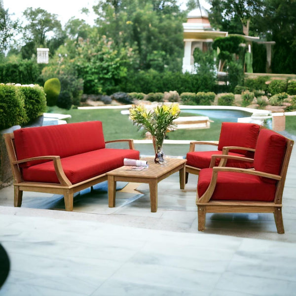 Grande 4-Piece Teak Outdoor Patio Deep Seating Set with Sunbrella Cushions-Outdoor Lounge Sets-HiTeak-LOOMLAN
