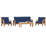 Grande 4-Piece Teak Outdoor Patio Deep Seating Set with Sunbrella Cushions-Outdoor Lounge Sets-HiTeak-Navy-LOOMLAN
