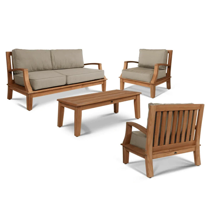 Grande Teak Patio Deep Sofa Set with Sunbrella 4PC - LOOMLAN - HiTeak - Outdoor Sofas & Loveseats