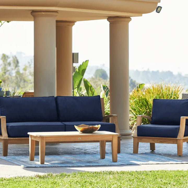 Grande Teak Patio Deep Sofa Set with Sunbrella 4PC - LOOMLAN - HiTeak - Outdoor Sofas & Loveseats