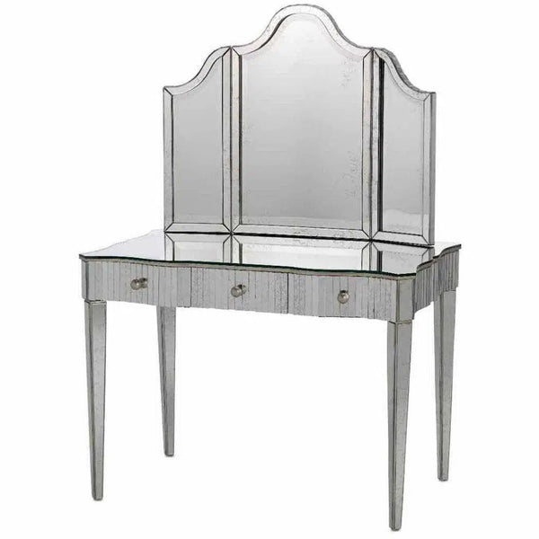 Granello Silver Leaf Antique Gilda Vanity Mirror Wall Mirrors LOOMLAN By Currey & Co